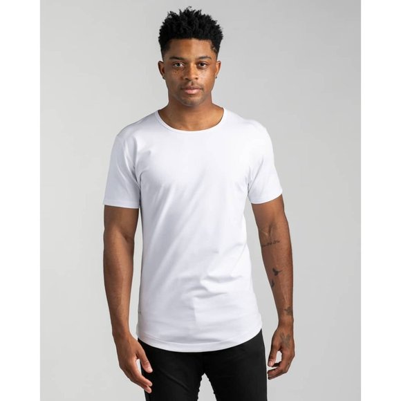 BYLT Mens XL White Short Sleeves Athletic Slim-Fit LUX Wide Neck Tee Shirt - Picture 1 of 8